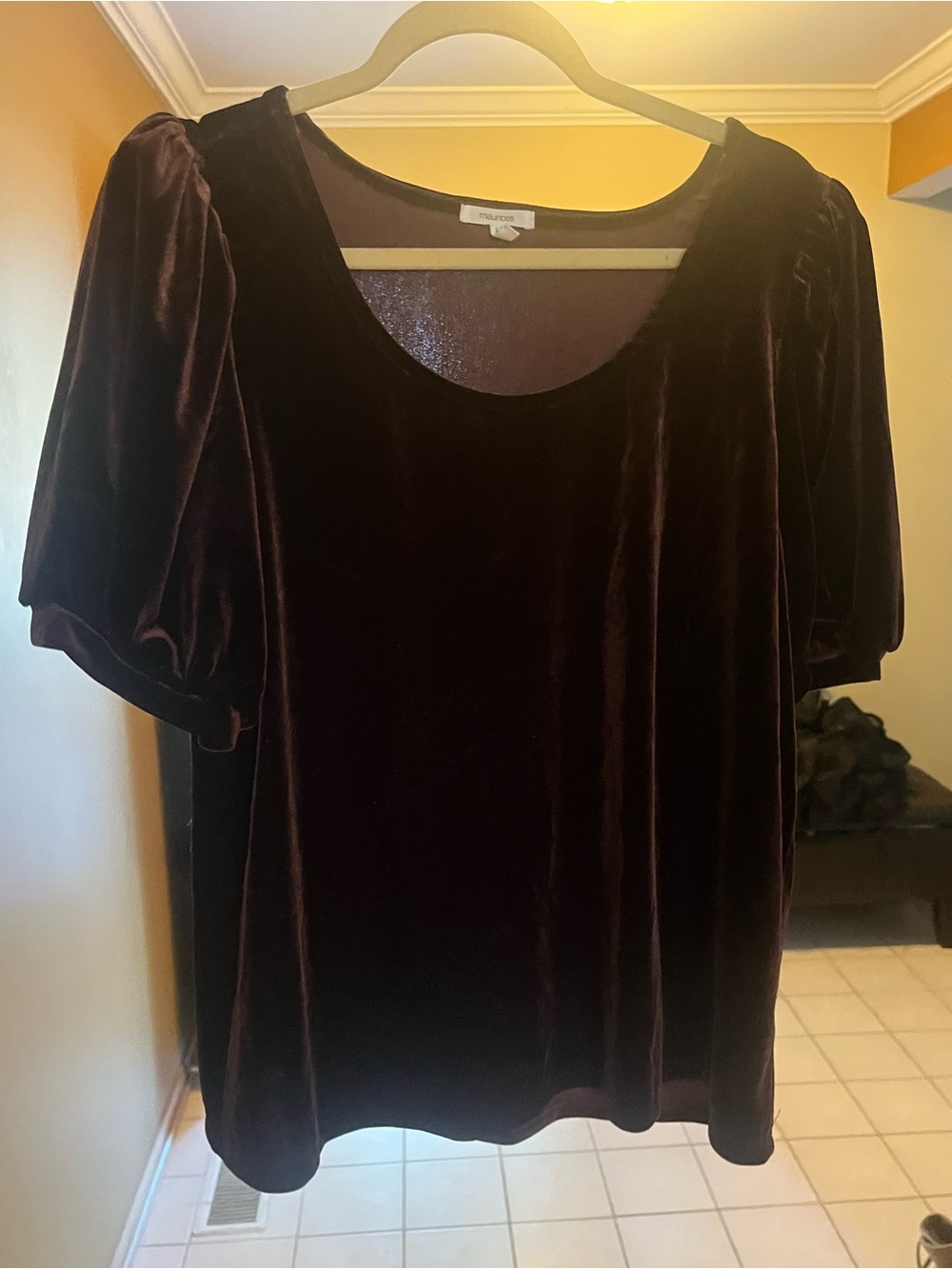 Maurices Velvet Puff-Sleeve Top in Deep Burgundy